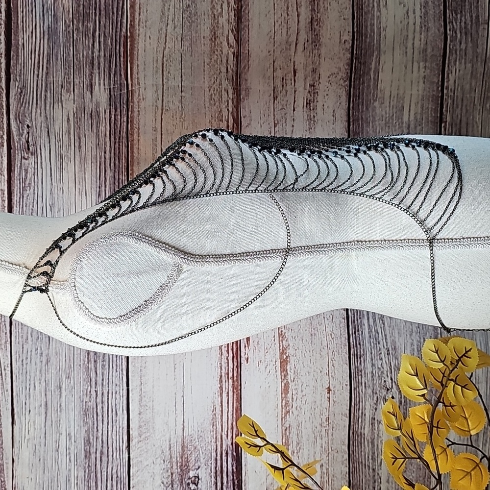NEW GUNMETAL BEADED BODY CHAIN - Picture 4 of 14